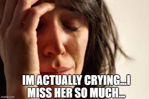 WHYYYYYY | IM ACTUALLY CRYING...I MISS HER SO MUCH... | image tagged in memes,first world problems | made w/ Imgflip meme maker