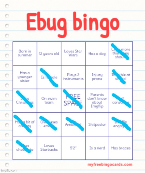 Ebug bingo | image tagged in ebug bingo | made w/ Imgflip meme maker