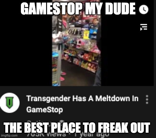 Gamestop has identified as... | GAMESTOP MY DUDE; THE BEST PLACE TO FREAK OUT | image tagged in transgender,gamestop | made w/ Imgflip meme maker
