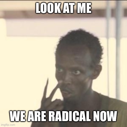 Uhh radical people in the house | LOOK AT ME; WE ARE RADICAL NOW | image tagged in memes,look at me,pogg | made w/ Imgflip meme maker