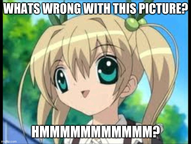 wHaTS wRoNG wiTh DIS pICTuRe | WHATS WRONG WITH THIS PICTURE? HMMMMMMMMMMM? | image tagged in anime | made w/ Imgflip meme maker