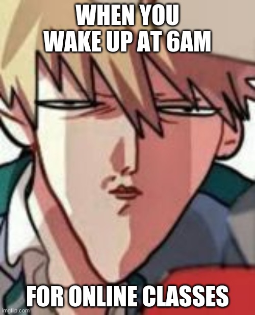 meme made during math class | WHEN YOU WAKE UP AT 6AM; FOR ONLINE CLASSES | image tagged in bakugo wtf | made w/ Imgflip meme maker