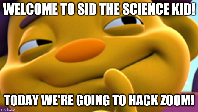 hehe | WELCOME TO SID THE SCIENCE KID! TODAY WE'RE GOING TO HACK ZOOM! | image tagged in sid the science kid | made w/ Imgflip meme maker