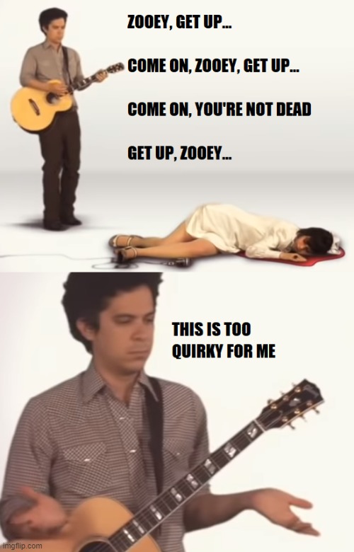Get Up, Zooey | image tagged in zooey deschanel,guitar,cannibal corpse | made w/ Imgflip meme maker