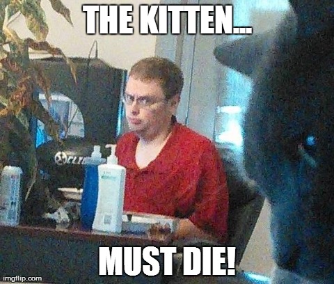 THE KITTEN... MUST DIE! | image tagged in max what happened | made w/ Imgflip meme maker