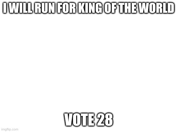 vote 28 | I WILL RUN FOR KING OF THE WORLD; VOTE 28 | image tagged in blank white template | made w/ Imgflip meme maker