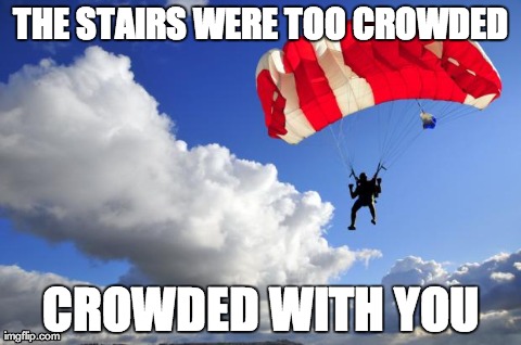 THE STAIRS WERE TOO CROWDED CROWDED WITH YOU | image tagged in skydiving | made w/ Imgflip meme maker
