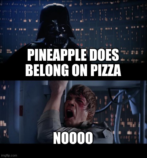 does it tho | PINEAPPLE DOES BELONG ON PIZZA; NOOOO | image tagged in memes,star wars no | made w/ Imgflip meme maker