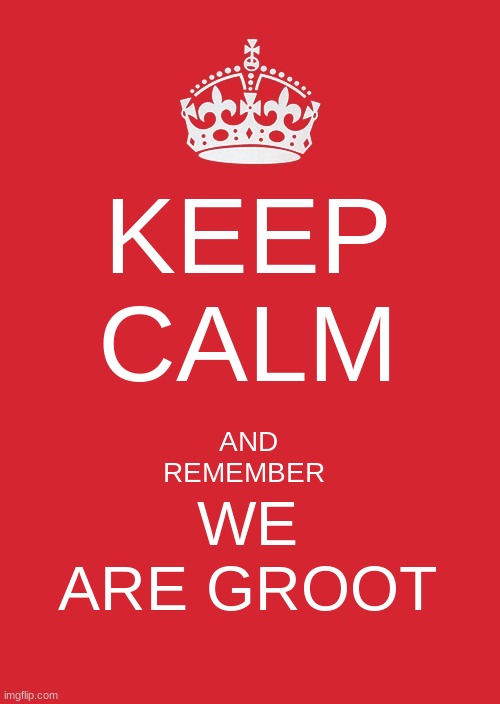 Keep calm and remember, we are Groot | KEEP CALM; AND REMEMBER; WE ARE GROOT | image tagged in memes,keep calm,i am groot | made w/ Imgflip meme maker