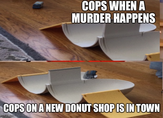 Yeet | COPS WHEN A MURDER HAPPENS; COPS ON A NEW DONUT SHOP IS IN TOWN | image tagged in cops,cops and donuts,funny | made w/ Imgflip meme maker