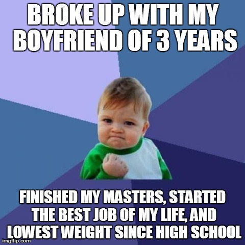 Success Kid Meme | BROKE UP WITH MY BOYFRIEND OF 3 YEARS FINISHED MY MASTERS, STARTED THE BEST JOB OF MY LIFE, AND LOWEST WEIGHT SINCE HIGH SCHOOL | image tagged in memes,success kid,AdviceAnimals | made w/ Imgflip meme maker