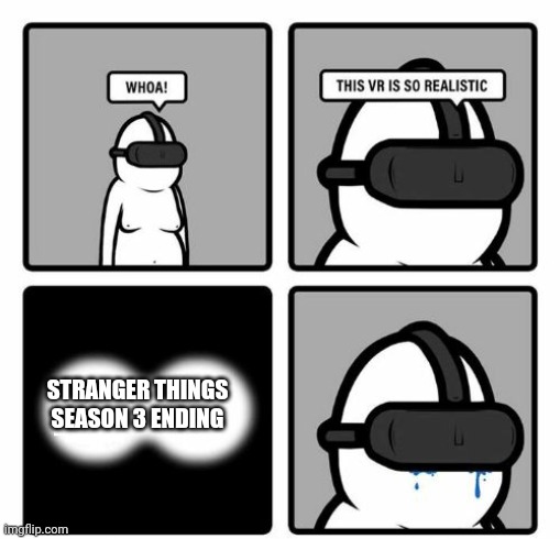 Sadness | STRANGER THINGS SEASON 3 ENDING | image tagged in whoa this vr is so realistic,stranger things,ending,oof,sad | made w/ Imgflip meme maker