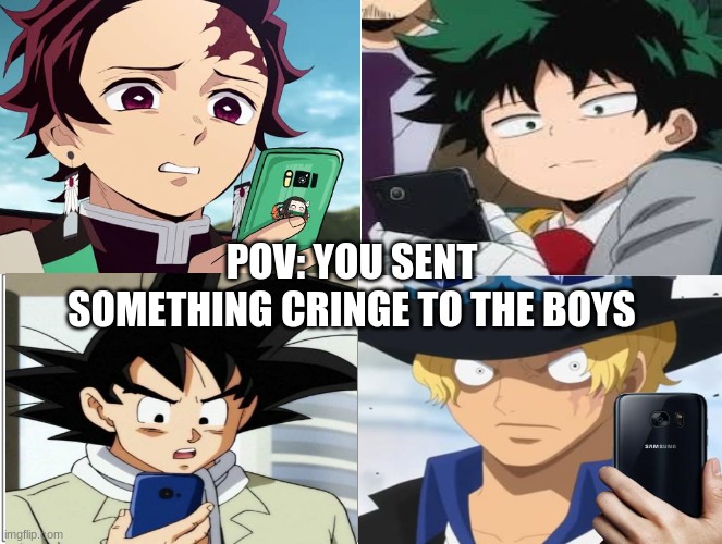 plot twist: its tik tok | POV: YOU SENT SOMETHING CRINGE TO THE BOYS | image tagged in meme,bruh,phone,anime,funny | made w/ Imgflip meme maker