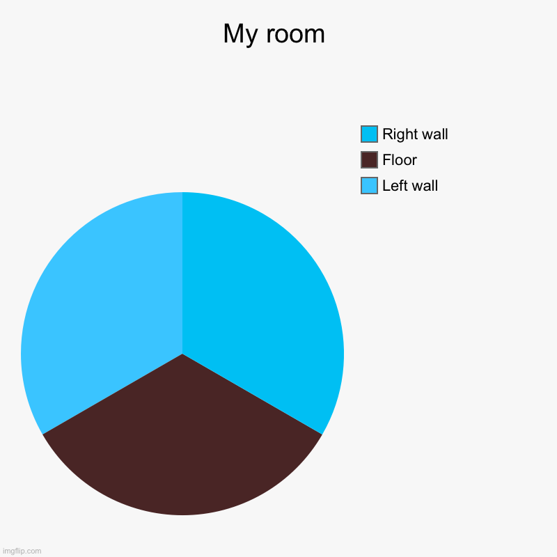 My room is carpeted | My room | Left wall, Floor, Right wall | image tagged in charts,pie charts | made w/ Imgflip chart maker