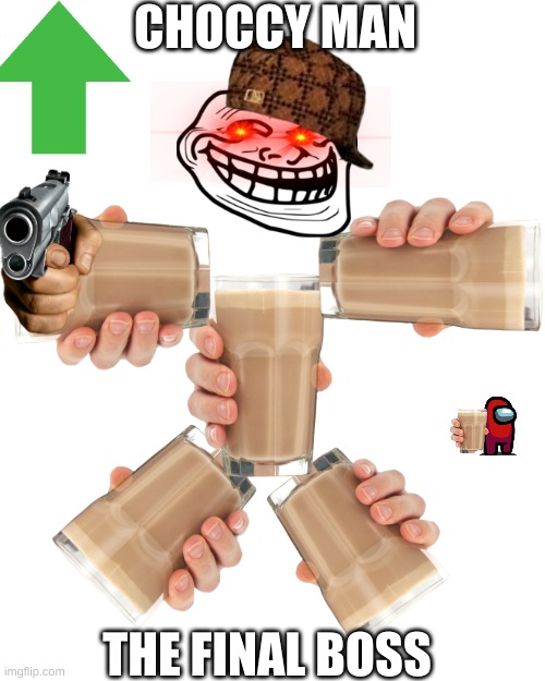 choccy man | CHOCCY MAN; THE FINAL BOSS | image tagged in memes,blank transparent square,choccy milk | made w/ Imgflip meme maker