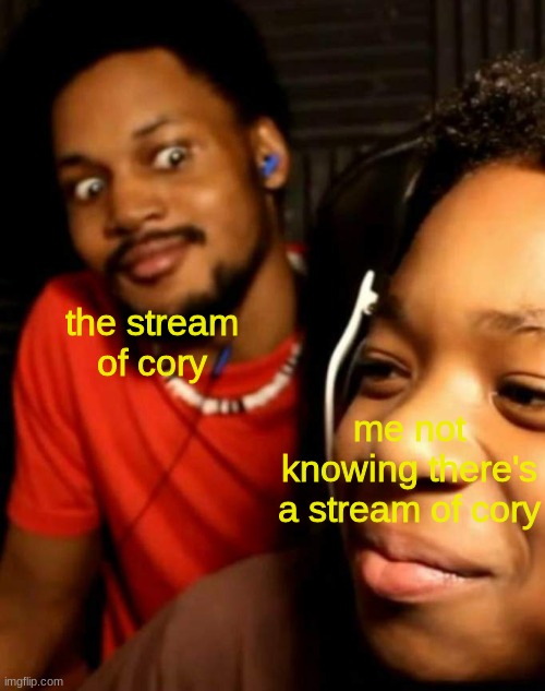 Cory staring at his brother | the stream of cory; me not knowing there's a stream of cory | image tagged in cory staring at his brother | made w/ Imgflip meme maker