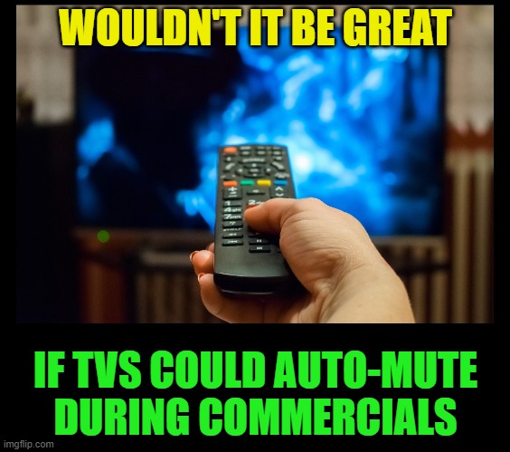 Why are commercials so LOUD | WOULDN'T IT BE GREAT; IF TVS COULD AUTO-MUTE
DURING COMMERCIALS | image tagged in tv,mute,commercials,television,loud,noise | made w/ Imgflip meme maker