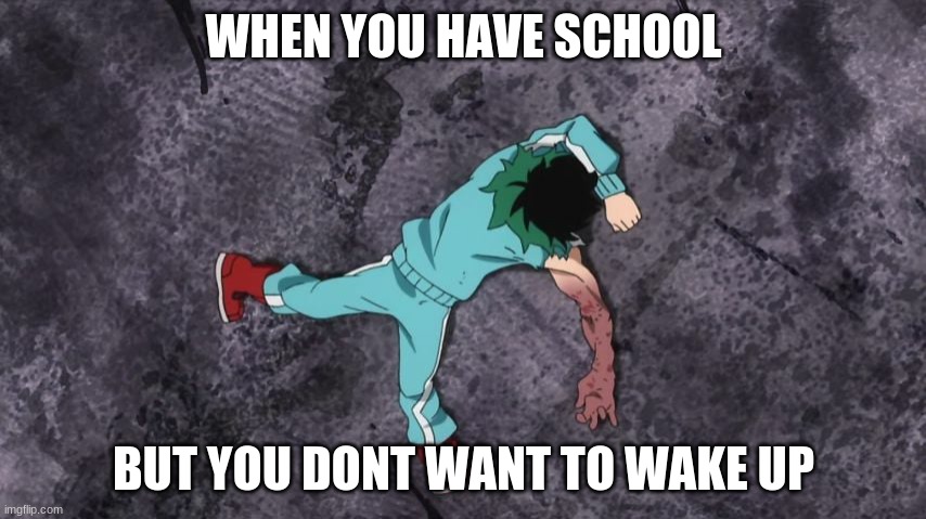 My Hero Academia | WHEN YOU HAVE SCHOOL; BUT YOU DONT WANT TO WAKE UP | image tagged in my hero academia | made w/ Imgflip meme maker