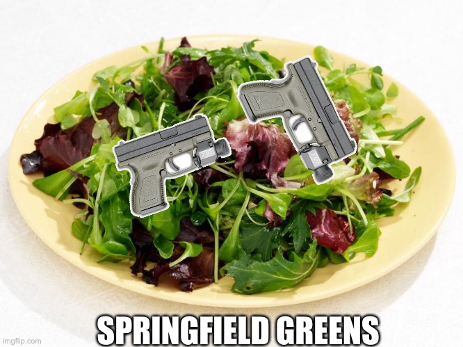 SPRINGFIELD GREENS | image tagged in salad,guns,puns | made w/ Imgflip meme maker