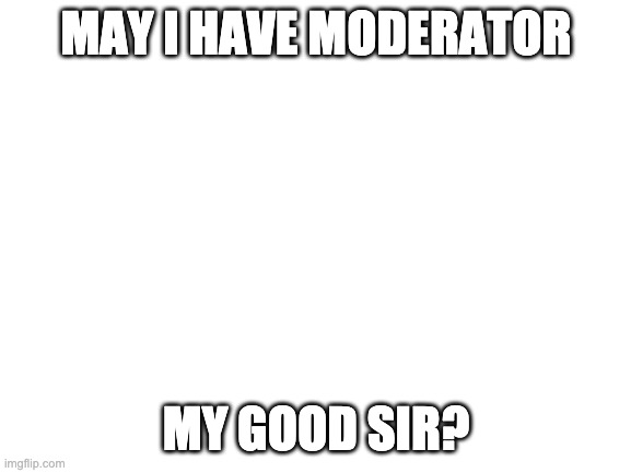 Blank White Template | MAY I HAVE MODERATOR; MY GOOD SIR? | image tagged in blank white template | made w/ Imgflip meme maker