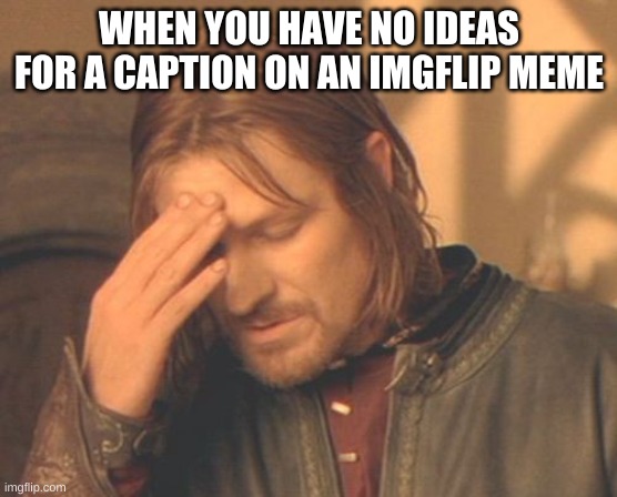 Frustrated Boromir Meme | WHEN YOU HAVE NO IDEAS FOR A CAPTION ON AN IMGFLIP MEME | image tagged in memes,frustrated boromir | made w/ Imgflip meme maker