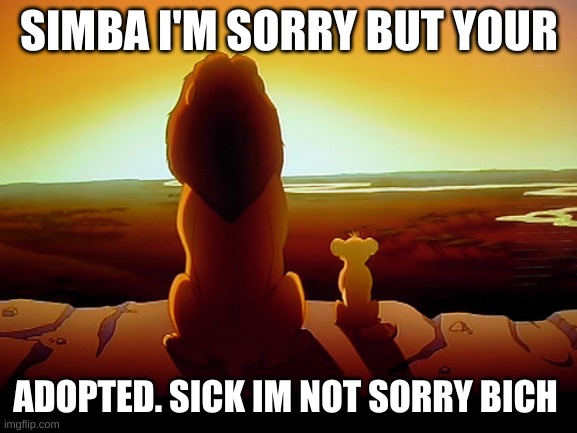 Lion King | SIMBA I'M SORRY BUT YOUR; ADOPTED. SICK IM NOT SORRY BICH | image tagged in memes,lion king | made w/ Imgflip meme maker
