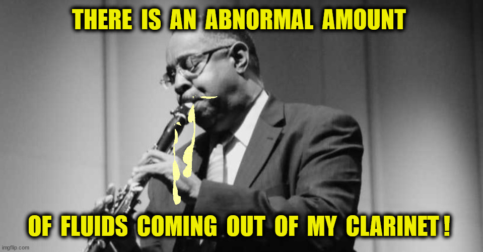 THERE  IS  AN  ABNORMAL  AMOUNT OF  FLUIDS  COMING  OUT  OF  MY  CLARINET ! | made w/ Imgflip meme maker
