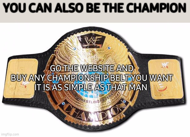 how remembers WWE champion belt  | YOU CAN ALSO BE THE CHAMPION; GO THE WEBSITE AND
BUY ANY CHAMPIONSHIP BELT YOU WANT
IT IS AS SIMPLE AS THAT MAN | image tagged in how remembers wwe champion belt,championship,belt,website,buy,google search | made w/ Imgflip meme maker