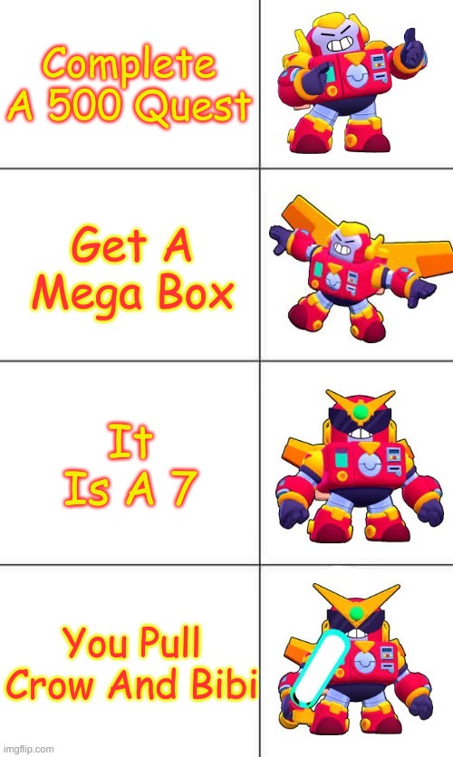 Surge Upgrade | Complete A 500 Quest; Get A Mega Box; It Is A 7; You Pull Crow And Bibi | image tagged in surge upgrade | made w/ Imgflip meme maker