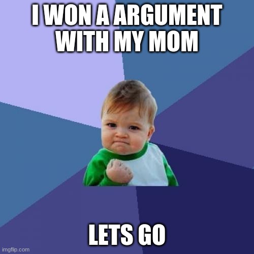 YES | I WON A ARGUMENT WITH MY MOM; LETS GO | image tagged in memes,success kid | made w/ Imgflip meme maker