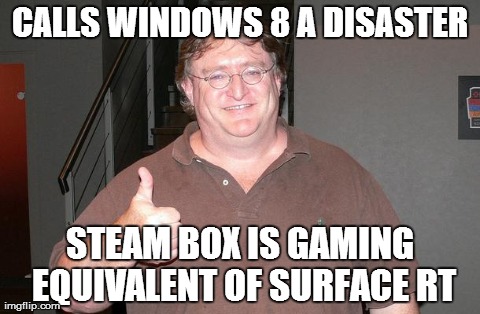 CALLS WINDOWS 8 A DISASTER STEAM BOX IS GAMING EQUIVALENT OF SURFACE RT | made w/ Imgflip meme maker