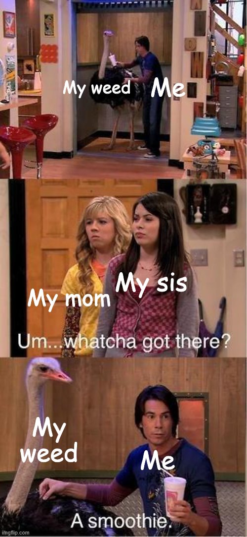 Um...Whatcha Got There? A Smoothie. | My weed; Me; My sis; My mom; My weed; Me | image tagged in um whatcha got there a smoothie | made w/ Imgflip meme maker