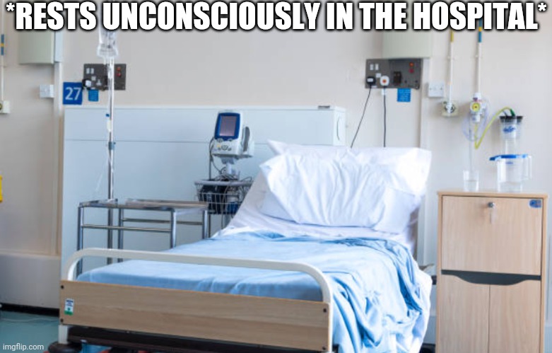 Hospital room | *RESTS UNCONSCIOUSLY IN THE HOSPITAL* | image tagged in hospital room | made w/ Imgflip meme maker