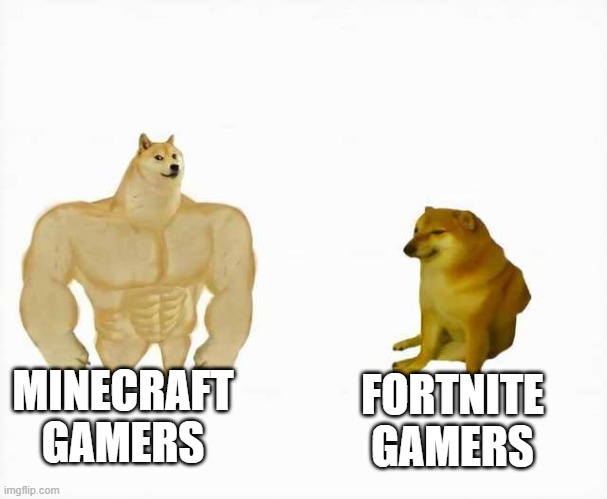 Strong vs weak dog | MINECRAFT GAMERS; FORTNITE GAMERS | image tagged in strong dog vs weak dog,memes,funny | made w/ Imgflip meme maker