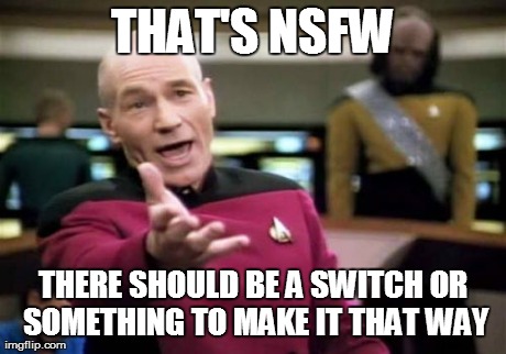 Picard Wtf Meme | THAT'S NSFW THERE SHOULD BE A SWITCH OR SOMETHING TO MAKE IT THAT WAY | image tagged in memes,picard wtf | made w/ Imgflip meme maker