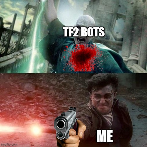 tf2 bots be like | TF2 BOTS; ME | image tagged in harry potter meme | made w/ Imgflip meme maker