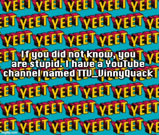 If you did not know you are stupid | If you did not know, you are stupid. I have a YouTube channel named TTV_VinnyQuack | image tagged in vinnyquackyt announcement template v 1,memes,fun,youtube,stoopid | made w/ Imgflip meme maker