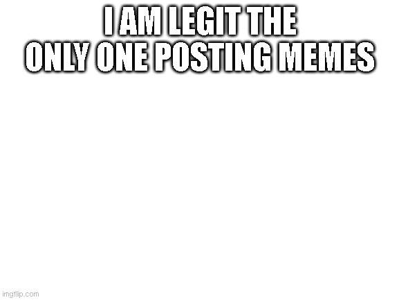 Blank White Template | I AM LEGIT THE ONLY ONE POSTING MEMES | image tagged in blank white template | made w/ Imgflip meme maker