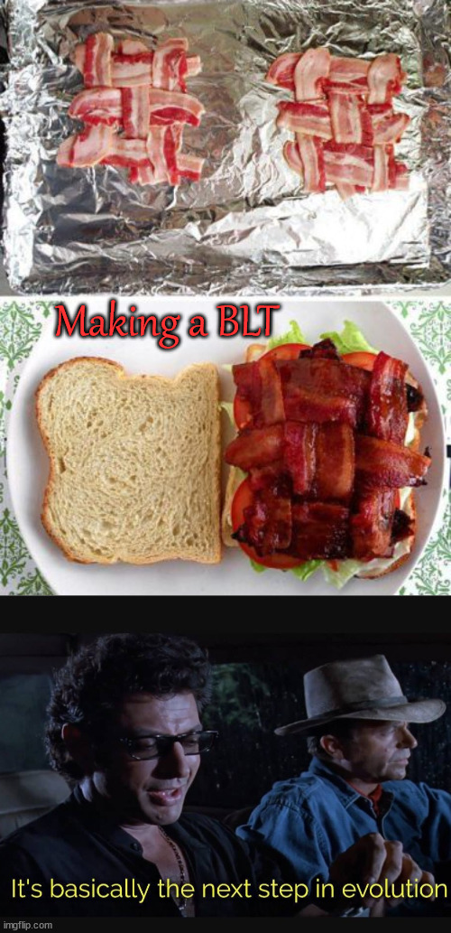 Best way to make any sandwich with bacon | Making a BLT | image tagged in bacon,i love bacon,evolution,tasty | made w/ Imgflip meme maker