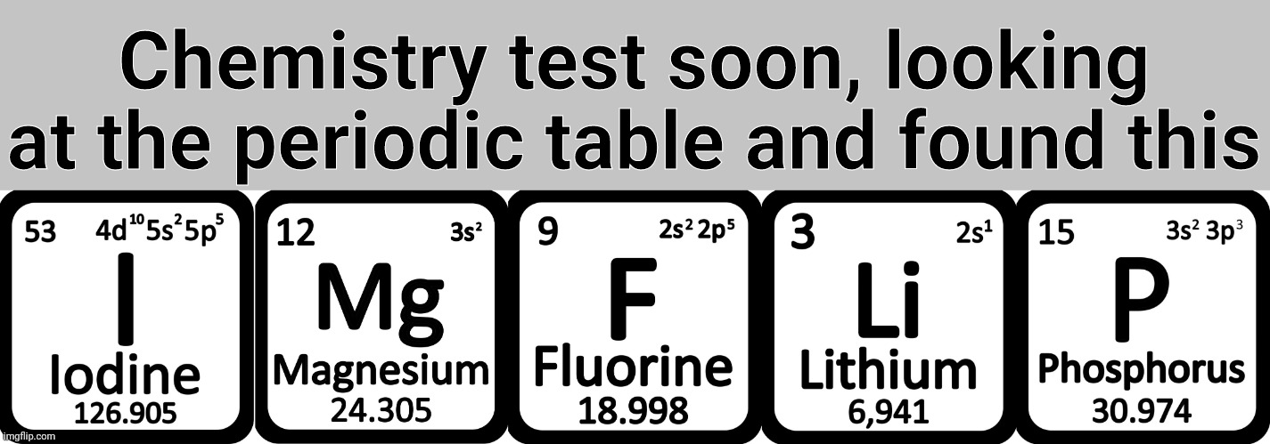 Chemistry test soon, looking at the periodic table and found this | image tagged in imgflip,periodic table | made w/ Imgflip meme maker
