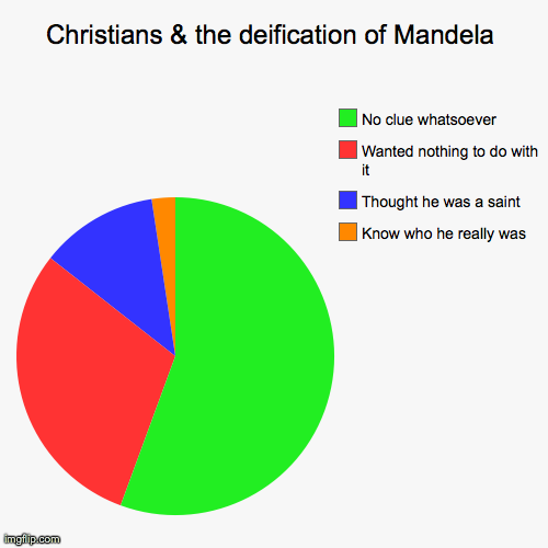 Christians & the deification of Mandela | Know who he really was, Thought he was a saint, Wanted nothing to do with it, No clue whatsoever | image tagged in funny,pie charts | made w/ Imgflip chart maker