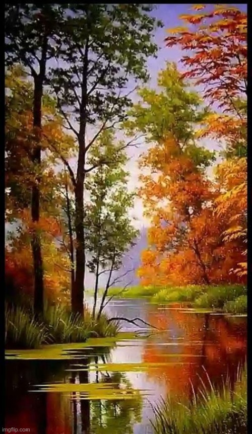 Stream and Trees Painting | image tagged in landscape_images stream,landscapes,artwork,rick75230 | made w/ Imgflip meme maker
