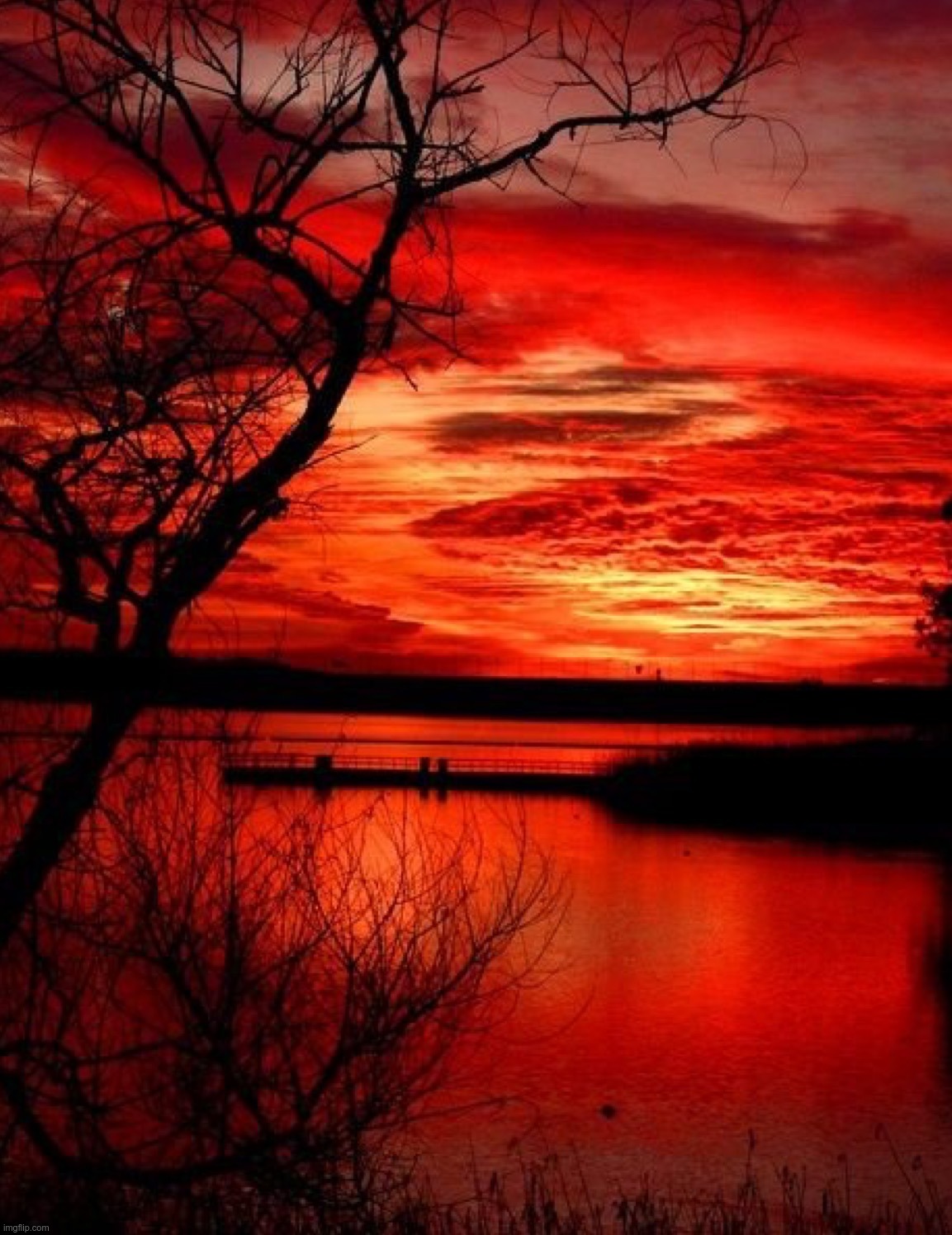 Red and Orange Sunset on Lake | image tagged in landscape_images,landscapes,rick75230 | made w/ Imgflip meme maker