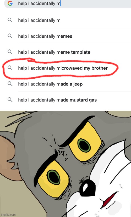 microwaving brothers is an accident… | image tagged in memes,unsettled tom,help i accidentally,wtf,google,stupid searches | made w/ Imgflip meme maker