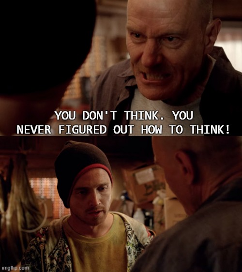You Don't Think! | YOU DON'T THINK. YOU NEVER FIGURED OUT HOW TO THINK! | image tagged in breaking bad | made w/ Imgflip meme maker