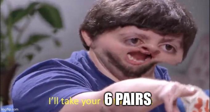 I'll take your entire stock | 6 PAIRS | image tagged in i'll take your entire stock | made w/ Imgflip meme maker
