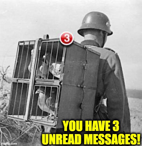 My... How Times have Changed! | YOU HAVE 3 UNREAD MESSAGES! | image tagged in vince vance,carrier pigeon,email server,world war 2,world war ii,nazis | made w/ Imgflip meme maker