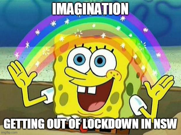 yesh | IMAGINATION; GETTING OUT OF LOCKDOWN IN NSW | image tagged in spongebob rainbow | made w/ Imgflip meme maker