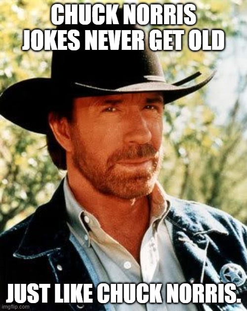 Chuck Norris | CHUCK NORRIS JOKES NEVER GET OLD; JUST LIKE CHUCK NORRIS. | image tagged in memes,chuck norris | made w/ Imgflip meme maker