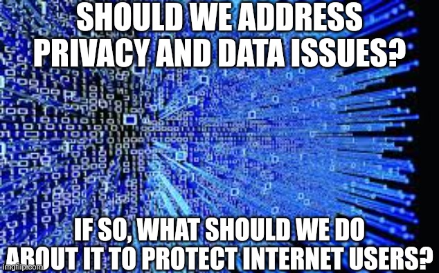 Data | SHOULD WE ADDRESS PRIVACY AND DATA ISSUES? IF SO, WHAT SHOULD WE DO ABOUT IT TO PROTECT INTERNET USERS? | image tagged in data | made w/ Imgflip meme maker
